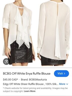 BCBGMaxAzria Off-White Sheer Ruffle Blouse